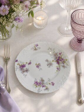 Haviland Limoges France Antique Salad Plate 7.5" Gild Pink Floral Sprig Multiple